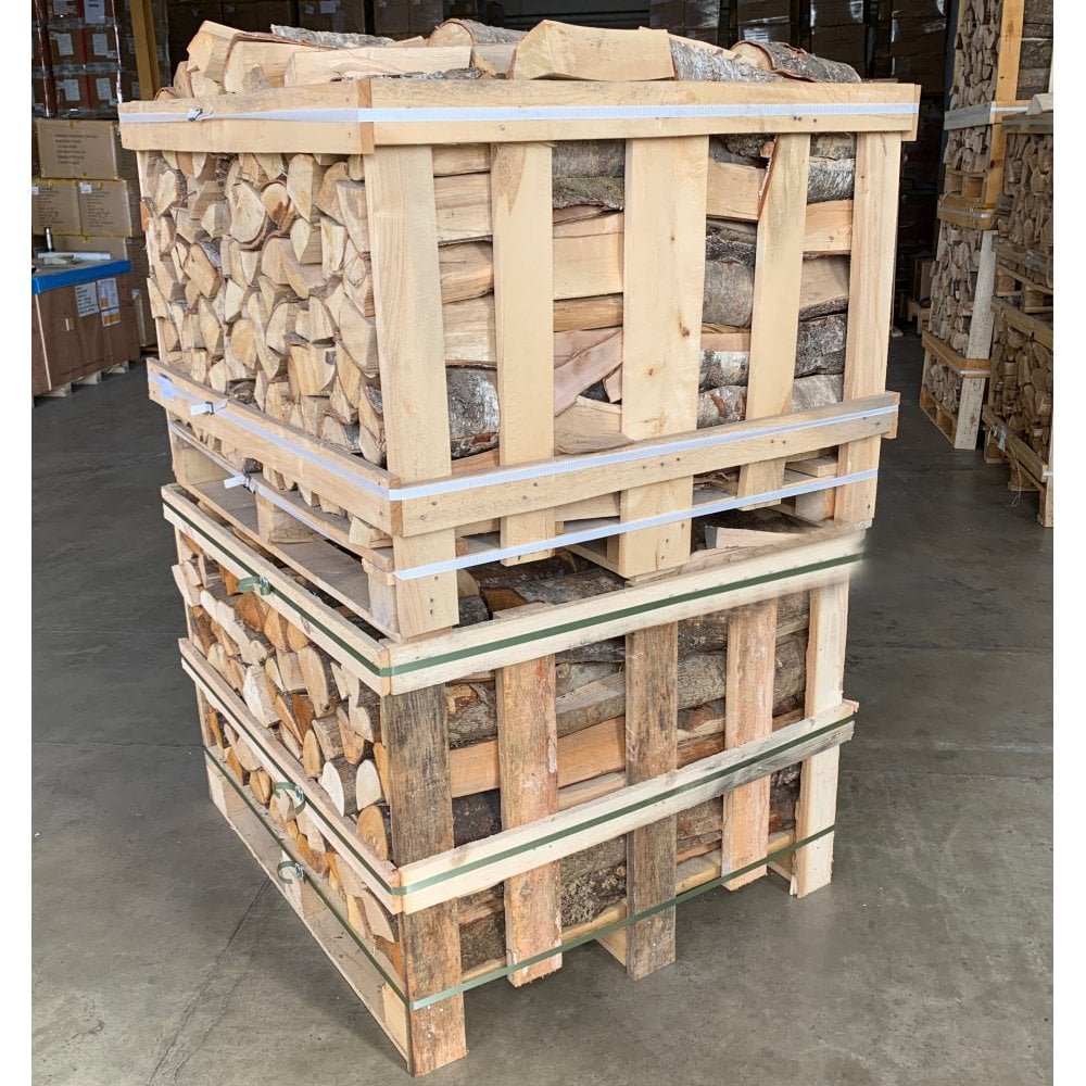 Kiln Dried Half BIRCH Crate & Half MIXED Hardwood Crate Stack Kiln Dried Half BIRCH Crate & Half MIXED Hardwood Crate Stack